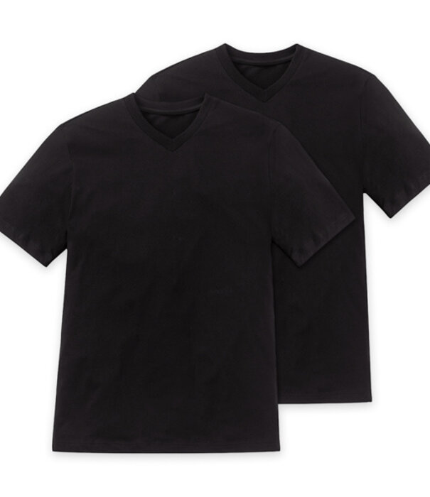 Schiesser Shirt  jersey 2-Pack V-hals zwart