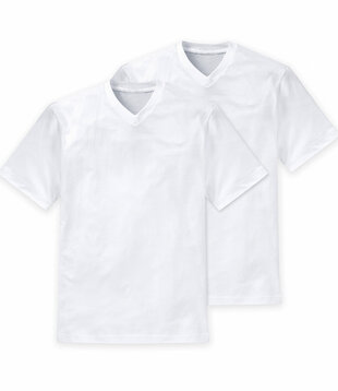 Schiesser Shirt  jersey 2-Pack V-hals wit