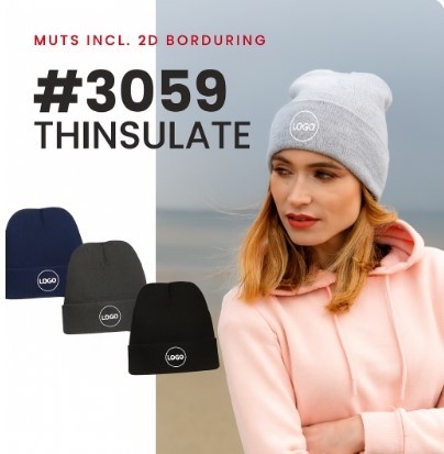 The Headwear Professionals WINTERACTIE: Acrylic Beanie With 3M Thinsulate Lining With Roll Up 3059 incl borduring