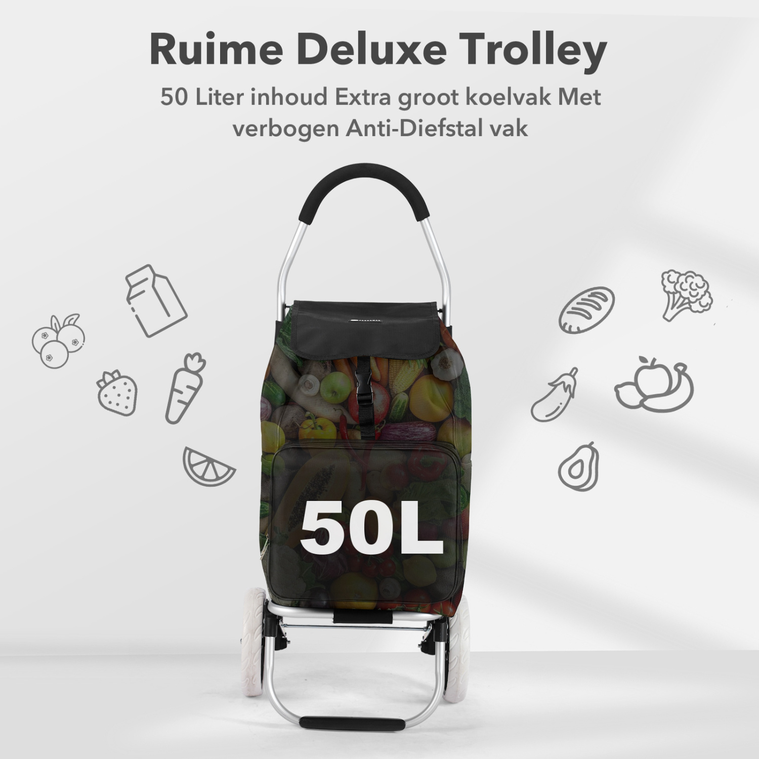 Brisby Packaway Boodschappentrolley Deluxe met koelvak - 50L - boodschappenwagen - steekwagen functie