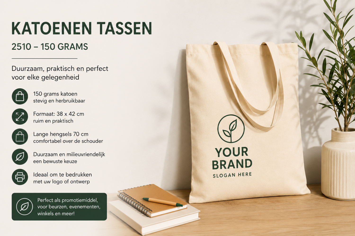 Bex Katoenen tassen   2510- 150 grams lang hengsel 70cm  38X42cm