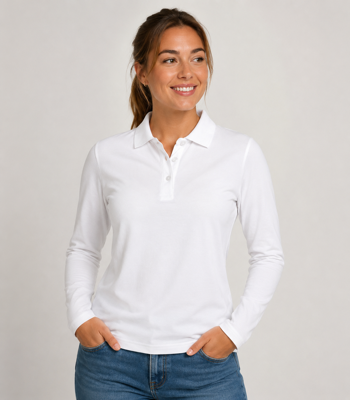 Clique Stretch Premium polo ladies long sleeve met knopen