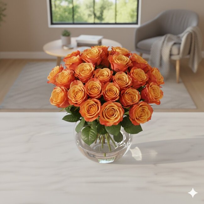 Verse oranje-gele rozen - PRIJSPAKKER - Lengte ± 60 centimeter - Per 10 stuks te bestellen