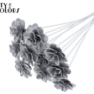 Shola Rozen op stok | Kleur: Zilverkleurig | Shola Beetal Rose | Diameter 6 centimeter | Lengte ± 50 centimeter | 10 bijstekers per bos | Per bos