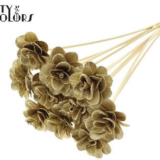 Shola Rozen op stok | Kleur: Goudkleurig | Shola Beetal Rose | Diameter 6 centimeter | Lengte ± 50 centimeter | 10 bijstekers per bos | Per bos