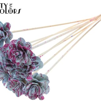 Shola Rozen op stok | Kleur: Gespetterd Lichtblauw Kerskleurig | Shola Beetal Rose | Diameter 6 centimeter | Lengte ± 50 centimeter | 10 bijstekers per bos | Per bos
