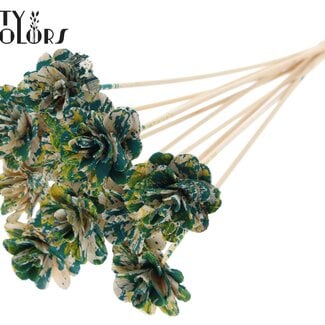 QC Shola Rozen met was op stok | Kleur: Meerkleurig Groen Geel | Shola Beetal Rose | Diameter 6 centimeter | Lengte ± 50 centimeter | 10 bijstekers per bos | Per bos