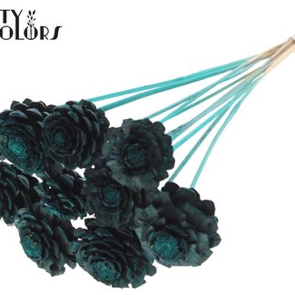 QC Halve Dennenappel op stok | Kleur: Turquoise | Diameter 5 - 7 centimeter | Lengte ± 50 centimeter | 10 bijstekers per bos