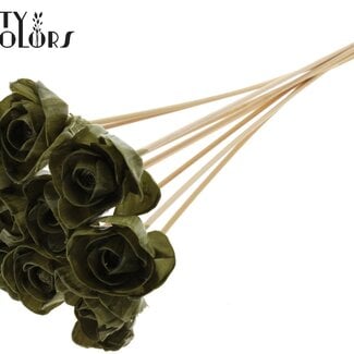 QC Shola Rozen met was op stok | Kleur: Olijfgroen | Shola Dear Holly | Diameter 6 centimeter | Lengte  ± 50 centimeter | 10 bijstekers per bos | Per bos
