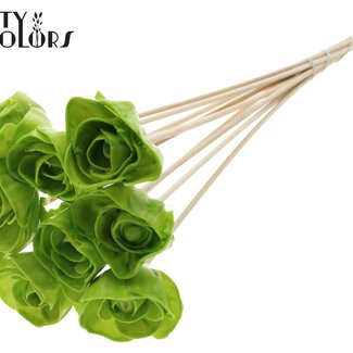 Shola Rozen met was op stok | Kleur: Lichtgroen | Shola Dear Holly | Diameter 6 centimeter | Lengte  ± 50 centimeter | 10 bijstekers per bos | Per bos