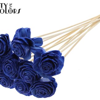 Shola Rozen met was op stok | Kleur: Blauw | Shola Beauty Rose | Diameter 6 centimeter | Lengte ± 50 centimeter | 10 bijstekers per bos | Per bos