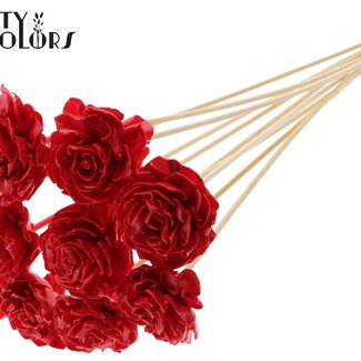 Shola Dahlia met was op stok | Kleur: Rood | Shola Dhalya | Diameter 6 centimeter | Lengte ± 50 centimeter | 10 bijstekers per bos | Per bos