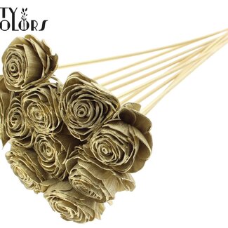 QC Shola Rozen op stok | Kleur: Goudkleurig | Shola Beauty Rose | Diameter 6 centimeter | Lengte ± 50 centimeter | 10 bijstekers per bos | Per bos