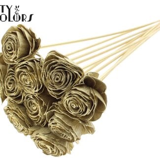 Shola Rozen op stok | Kleur: Goudkleurig | Shola Beauty Rose | Diameter 6 centimeter | Lengte ± 50 centimeter | 10 bijstekers per bos | Per bos