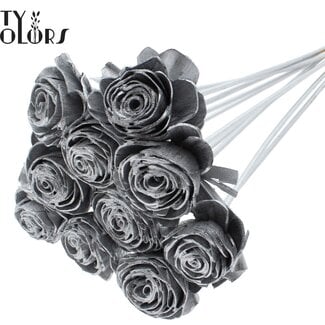 Shola Rozen op stok | Kleur: Zilverkleurig | Shola Beauty Rose | Diameter 6 centimeter | Lengte ± 50 centimeter | 10 bijstekers per bos | Per bos