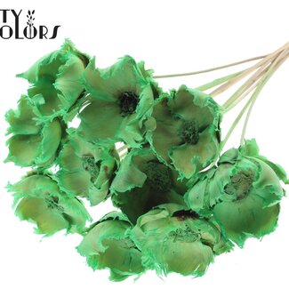 QC Gedroogde Gebleekte Palm Cup op steel | Kleur: Frosted Mintgroen | Lengte ± 50 centimeter | 10 stelen per bos