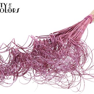 QC Gedroogd Palmblad Nerf | Curly Ting Ting | Kleur: Metallic Roze | Lengte ± 70 centimeter | 3 takjes per toefje | 33 toefjes per bos | Per bos