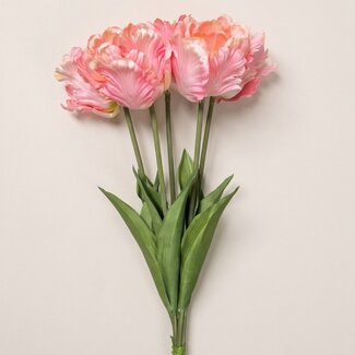 Arti Flora Parkiet Tulp Kunstbloem | Kleur: Roze | Lengte ± 65 centimeter | 5 stelen per bos | Per bos