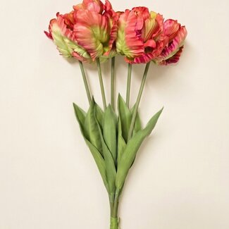 Arti Flora Parkiet Tulp Kunstbloem | Kleur: Paars | Lengte ± 65 centimeter | 5 stelen per bos | Per bos