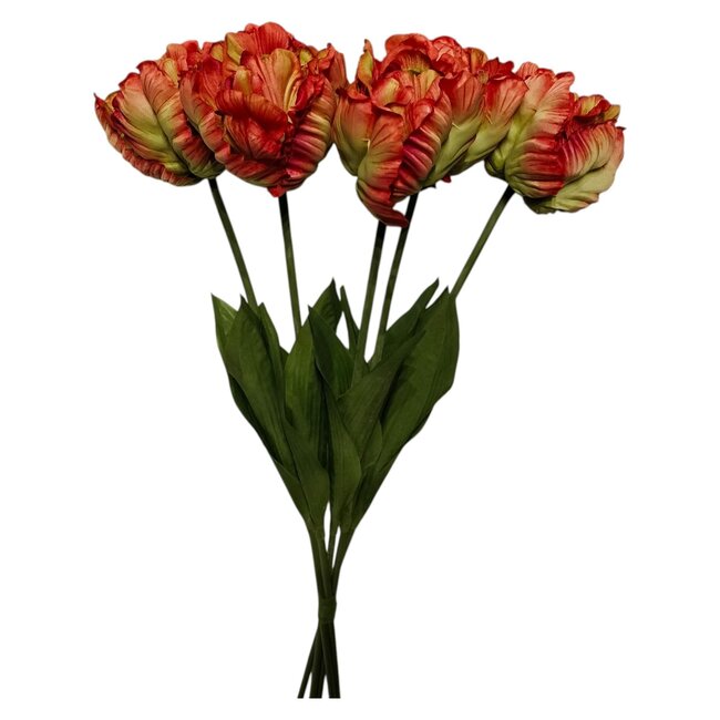 Parkiet Tulp Kunstbloem | Kleur: Paars | Lengte ± 65 centimeter | 5 stelen per bos | Per bos