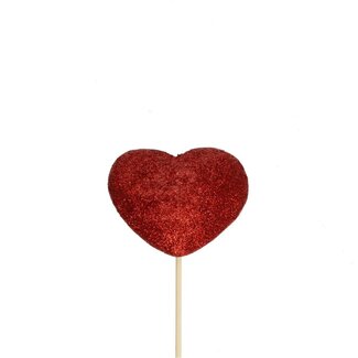 4A Glitter Hart Bijsteker | Kleur: Rood | Lengte bijsteker ± 12 centimeter | Diameter hart 7 centimeter | Per 25 bijstekers