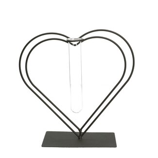 4A Hart Frame met Buis Vaasje | Kleur: Grijs | Lengte 15 centimeter | Breedte 8 centimeter | Hoogte 23 centimeter | Per 4 harten
