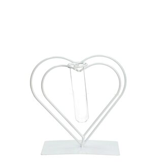 4A Hart Frame met Buis Vaasje | Kleur: Natuurlijk Wit | Lengte 14 centimeter | Breedte 7 centimeter | Hoogte 17 centimeter | Per 4 harten