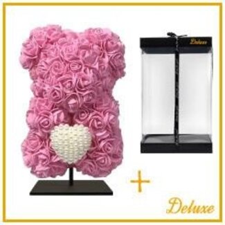 4A Bear of Foam Roses with Heart | Colour: Pink | Height 25 centimeter | including stand | Per bear