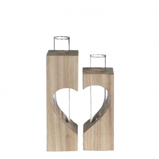 4A Hart Frame met Buis Vaasje | Kleur: Lichtbruin | Diameter buisvaasje 4 centimeter | Hoogte 14.5 centimeter | Set van 2 | Per 6 sets