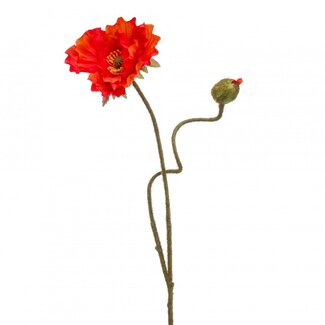 4A Poppy Artificial Flower | Colour: Red | Poppy Artificial Flowers | Length ± 74 centimetre | Per 6 artificial flowers