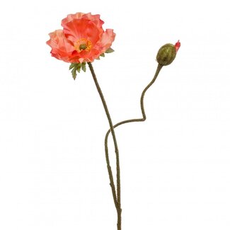 4A Poppy Artificial Flower | Colour: Salmon-coloured | Poppy Artificial Flowers | Length ± 74 centimetre | Per 6 artificial flowers