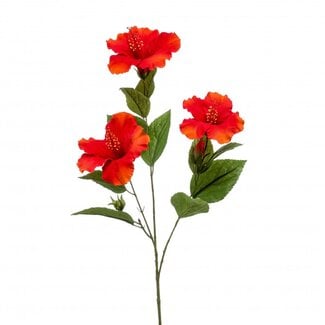 4A Hibiscus Artificial Flower | Colour: Red | Hibiscus Artificial Flowers | Length ± 82 centimetre | Per 3 artificial flowers