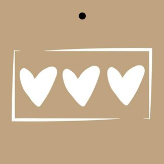 4A Kaart Label 3 Harten | Kleur: Zandkleurig | Lengte 7 centimeter | Breedte 7 centimeter | Per 20 kaarten