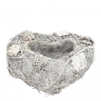 4A Twijg Hart Bloempot Plantenpot | Kleur: Grijs | Diameter 25 centimeter | Hoogte 10 centimeter | Per 2 bloempotten
