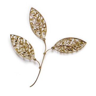4A Kantmotief Decoratie Speld 3 Bladeren | Kleur: Goudkleurig | Lengte 23 centimeter | Per speld