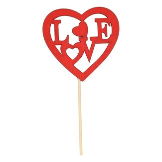 4A Wooden Heart Pick “Love” | Colour: Red | Length pick ± 50 centimetre | Diameter heart 8 centimetre | Per 25 picks