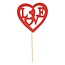 Wooden Heart Pick “Love” | Colour: Red | Pick length ± 50 centimetre | Heart diameter 8 centimetre | Per 25 picks