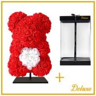 4A Beer van Foam Rozen met Hart | Kleur: Roze en Wit | Hoogte 25 centimeter | inclusief standaard | Per beer
