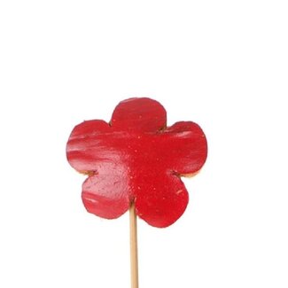 4A Flower on stem | Colour: Red | Flower pick | Diameter 5.5 centimetre | Length ± 12 centimetre | Per 12 flower picks