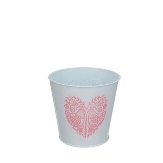 4A Zinken Bloempot “Lovebird” | Kleur: Natuurlijk Wit | Diameter 12.5 centimeter | Hoogte 11.5 centimeter | Per 10 bloempotten