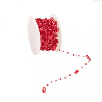 4A Pearl garland wire with hearts | Colour: Red | Heart diameter 10 millimeter | Length 10 meter | Per roll