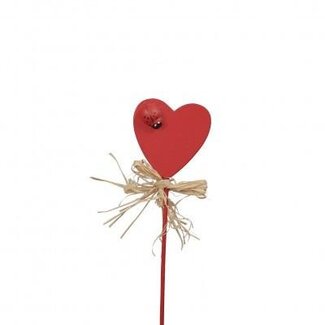 4A Heart met Ladybird Pick | Colour: Red | Length pick ± 20 centimeter | Heart diameter 4 centimeter | Per 24 picks