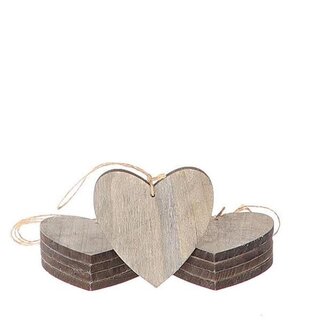 4A Wooden Heart Pendant Decoration | Colour: Grey | Length 7 centimeter | Per 10 hearts