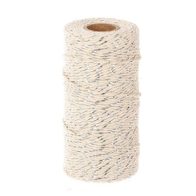 Katoen Draad | Kleur: Zilverkleurig | Diameter 2 millimeter | Lengte 100 meter | Per rol