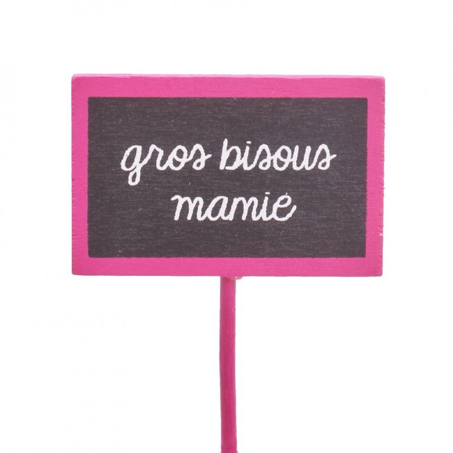 Blackboard on stick “Big kisses Granny” | Colour: Pink | Height 5.5 centimeter | Width 3.5 centimeter | Length ± 15 centimeter | Per 25 picks
