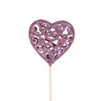 4A Felt Heart Decoration Pick | Colour: Purple | Diameter 7 centimetre | Length pick ± 50 centimetre | Per 25 picks