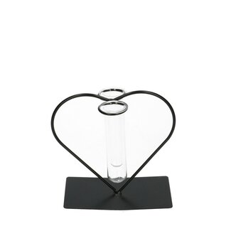 4A Hart Frame met glazen Buis Vaasje | Kleur: Zwart | Lengte 10 centimeter | Diameter buisvaasje 3.5 centimeter | Per 6 harten