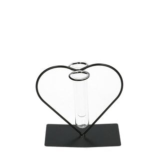 4A Heart Frame with glass Tube Vase | Colour: Black | Length 10 centimeter | Diameter tube vase 3.5 centimeter | Per 6 hearts