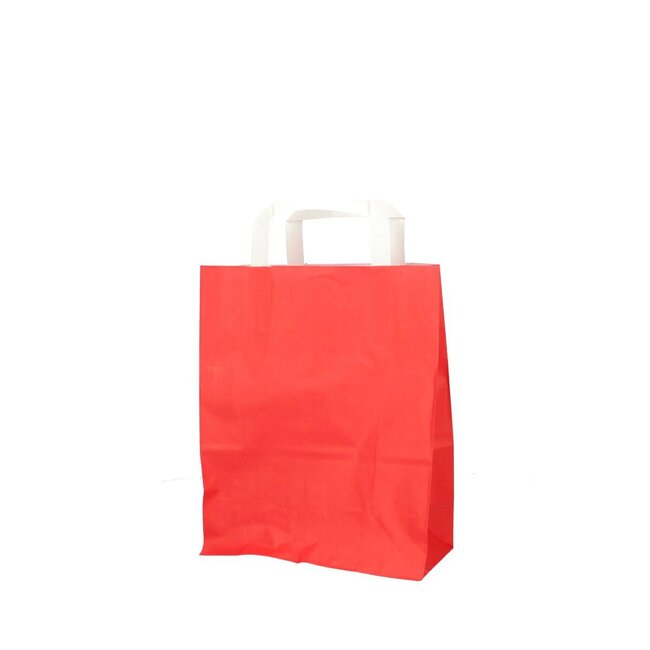 Papieren Cadeautassen | Kleur: Rood | Lengte 22 centimeter | Breedte 11 centimeter | Hoogte 28 centimeter | Per 50 tassen