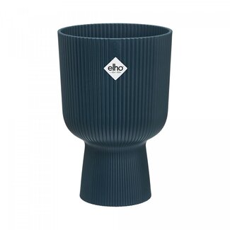4A Kunststof Bloempot Plantenpot met voet "Vibes" | Kleur: Donkerblauw | Diameter 14 centimeter | Hoogte 21 centimeter | Per 4 bloempotten